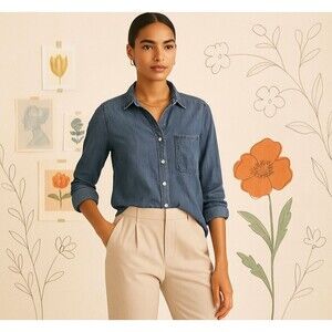 Cloth & Stone Tencel Anthropologie Chambray Button Down Top XS Soft Denim Shirt
